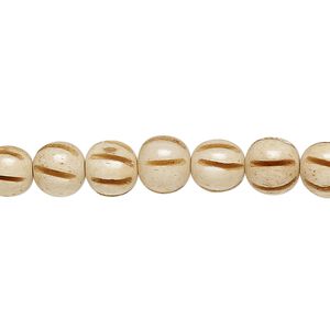 Bead, bone (dyed), antiqued, 8mm fluted round, Mohs hardness 2-1/2. Sold per 15-1/2" to 16" strand.
