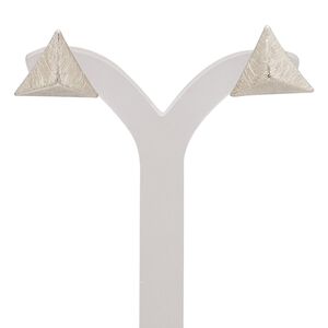 Earring, stainless steel with imitation rhodium-plated brass and steel, 13x13x13mm scratched triangle with post. Sold per pair.