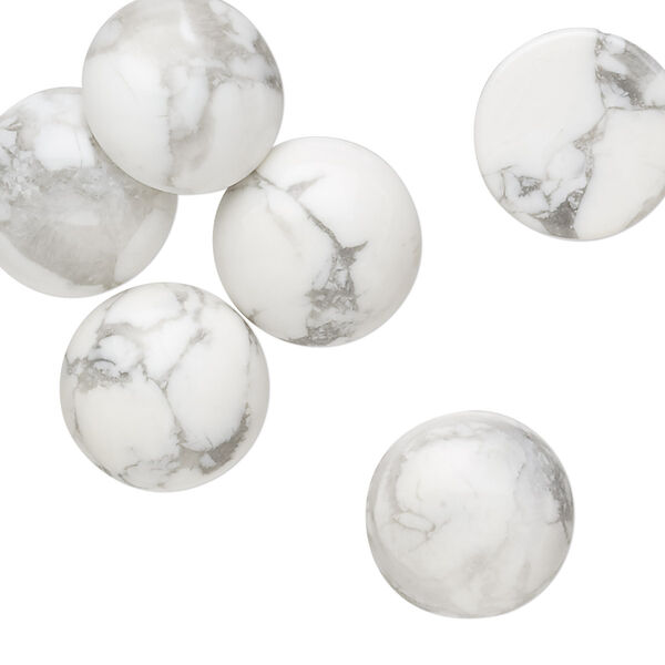 Cabochon, howlite (natural), 14mm calibrated round, B grade, Mohs hardness 3 to 3-1/2. Sold per pkg of 6. image number 0