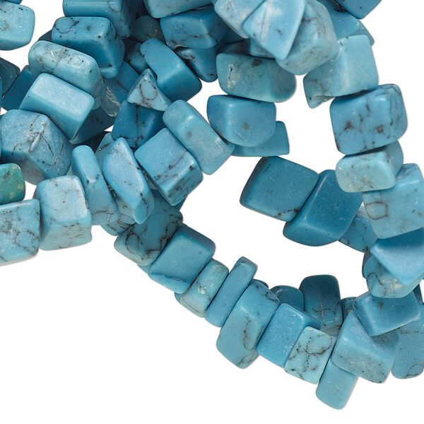 Bead, "turquoise" (resin) (imitation), turquoise blue, medium unpolished chip with 0.4-0.6mm hole. Sold per 34-inch strand. image number 0