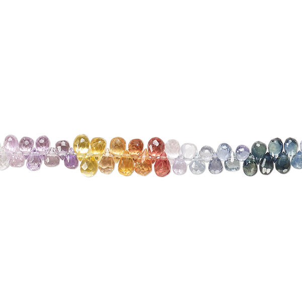 Bead, multi-sapphire (heated), shaded, 2.5x1.5mm-4x2.5mm hand-cut top-drilled faceted briolette, B+ grade, Mohs hardness 9. Sold per 8-inch strand, approximately 160 beads. image number 0