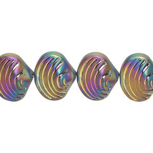 Bead, glass, opaque matte iris, 14x12mm clamshell. Sold per 15-1/2" to 16" strand.