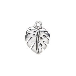 Charm, TierraCast®, antique silver-plated pewter (tin-based alloy), 16x14.5mm monstera leaf. Sold per pkg of 20.