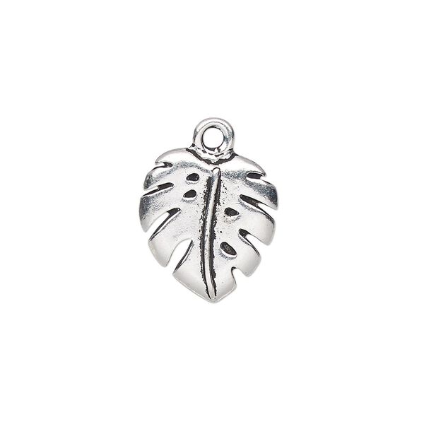 Charm, TierraCast®, antique silver-plated pewter (tin-based alloy), 16x14.5mm monstera leaf. Sold per pkg of 20. image number 0