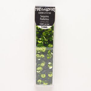 Sequin, plastic, green, 5mm round. Sold per pkg of 1,600.