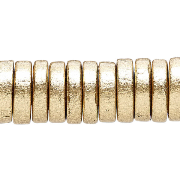Bead, painted Taiwanese cheesewood (coated), metallic gold, 15x4mm rondelle. Sold per 8-inch strand, approximately 45 beads. image number 0