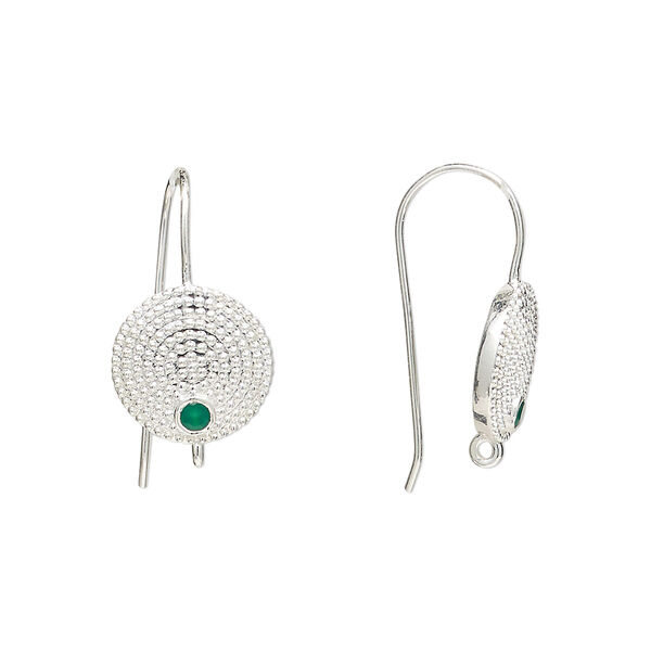 Sterling silver / green onyx 1pkg2, textured flat round ear wire, fishhook / closed loop 22 gauge 20mm / 11mm image number 0