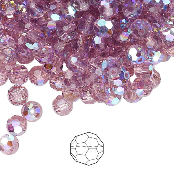 Bead 576pk light amethyst AB, Preciosa Czech crystal 5mm round image number 0