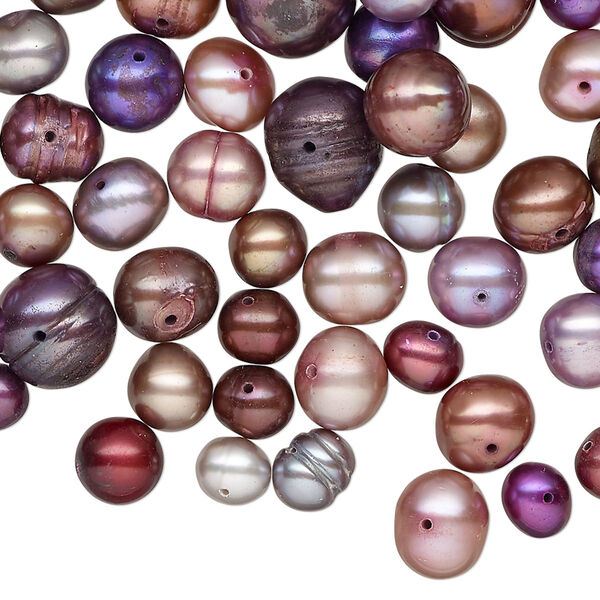 Pearl mix, cultured freshwater pearl (dyed), multi-purple, 4mm-14x12mm semi-round, Mohs hardness 2-1/2 to 4. Sold per 2-ounce pkg, approximately 80 beads. image number 0