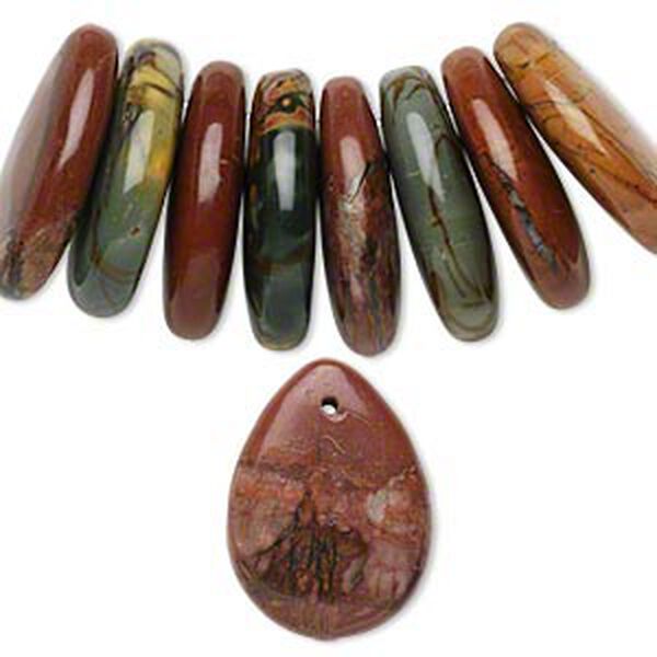Drop, red creek jasper (stabilized), 25x18mm teardrop, B grade, Mohs hardness 6-1/2 to 7. Sold per pkg of 8. image number 0