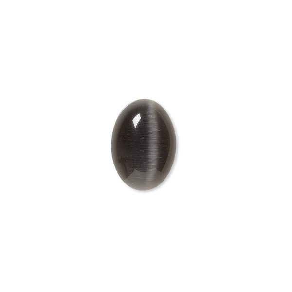 Cabochon, cat's eye glass (fiber optic glass), black, 14x10mm calibrated oval, quality grade. Sold per pkg of 10. image number 0