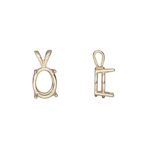 Pendant, Sure-Set™, 14Kt gold, 10x8mm with 4-prong oval basket setting. Sold individually.