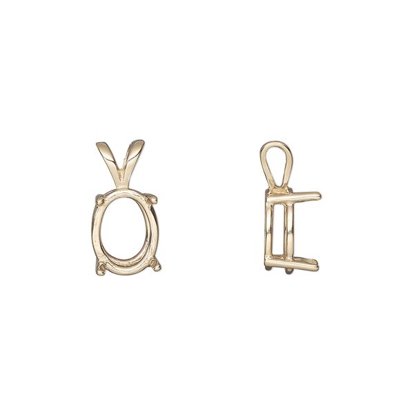 Pendant, Sure-Set™, 14Kt gold, 10x8mm with 4-prong oval basket setting. Sold individually. image number 0