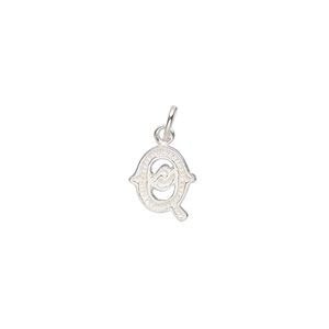 Charm, sterling silver, 10x9mm fancy block alphabet letter "Q." Sold individually.