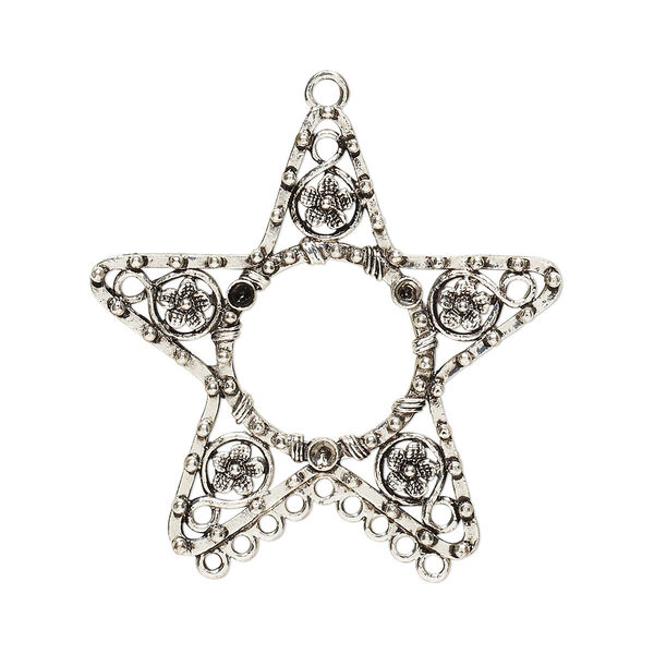 Focal, antique silver-finished "pewter" (zinc-based alloy), 68x66mm star. Sold individually. image number 0