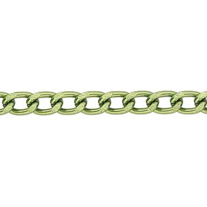 Chain 1pkg1 curb, 4mm, aluminum / anodized green 25 foot unfinished