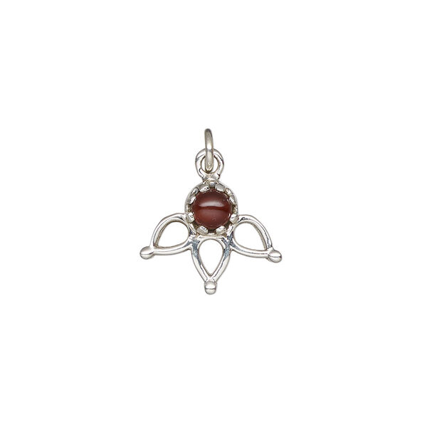 Garnet / sterling silver 1pkg1, antiqued drop natural 14.5x12.5mm image number 1