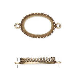 Link, JBB Findings, antiqued brass, 20x14mm oval with open back and decorative trim, 18x13mm oval bezel setting. Sold per pkg of 2.