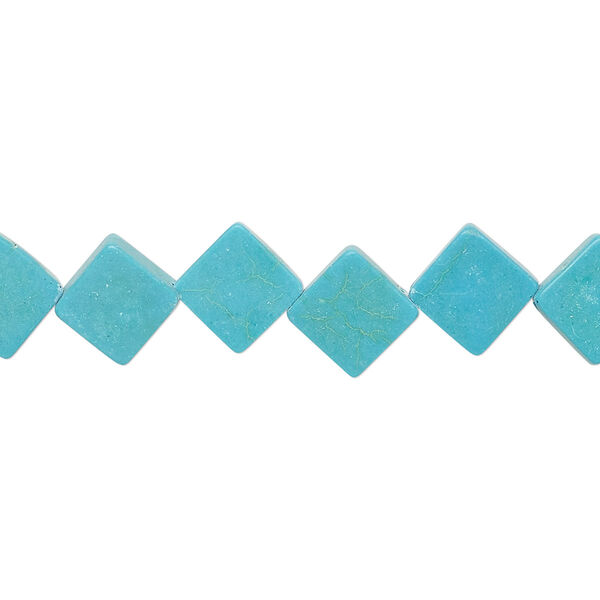 Bead, "turquoise" (resin) (imitation), teal, 10x10mm-11x10mm flat diamond. Sold per 15-inch strand. image number 0