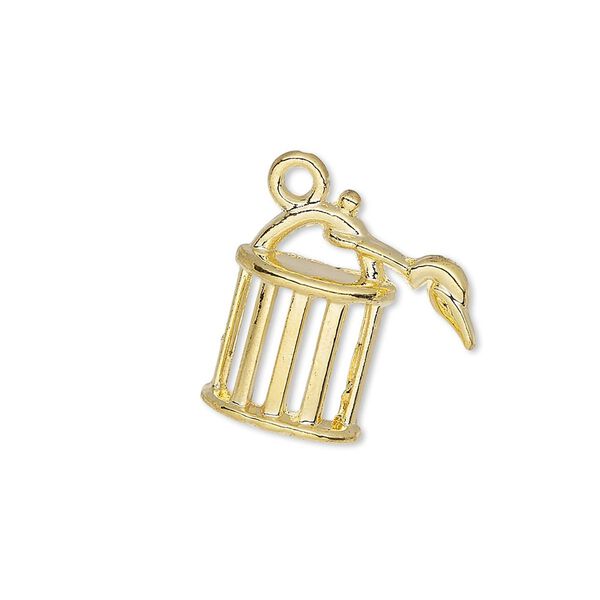 Charm, gold-finished "pewter" (zinc-based alloy), 19x18mm single-sided cage. Sold per pkg of 10. image number 0