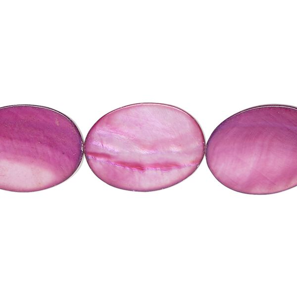 Bead, mother-of-pearl shell (dyed), plum, 18x13mm flat oval with 0.6-1mm hole, Mohs hardness 3-1/2. Sold per 15-inch strand. image number 0