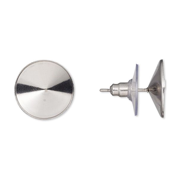 Earstud, Almost Instant Jewelry®, stainless steel and acrylic, 14.5mm with 14mm rivoli setting. Sold per pkg of 2 pairs. image number 0