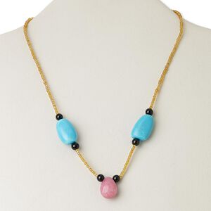 Multi-gemstone / glass / "pewter" (zinc-based alloy) 1pkg1, AB silver-finished / antique gold-finished necklace 17 inch / lobster claw clasp