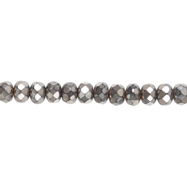Bead, Czech fire-polished glass, opaque copper carmen, 5x4mm faceted rondelle. Sold per 15-1/2" to 16" strand. image number 0