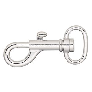 Clasp snap hook 1pkg4 "pewter" (zinc alloy), 31x13mm swivel, imitation rhodium-finished steel 1-strand