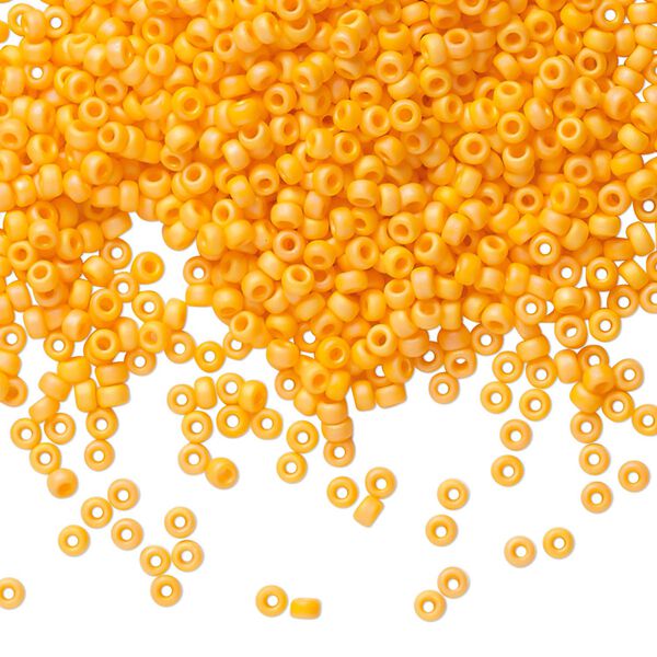 Seed bead, Miyuki, glass, pkg/25g, #11 rocaille, opaque matte rainbow mandarin orange, (RR-405FR). image number 0