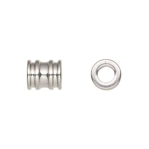Bead, stainless steel, 10x9mm ribbed tube. Sold per pkg of 10.