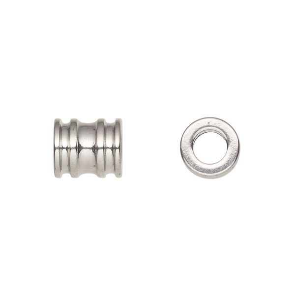 Bead, stainless steel, 10x9mm ribbed tube. Sold per pkg of 10. image number 0