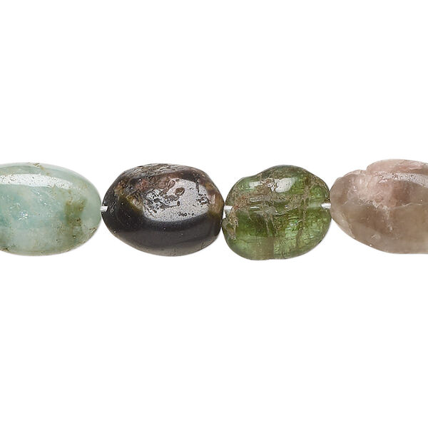 Multi-tourmaline 1pkg1, matte hand-cut puffed oval bead natural 13 inch 10x9mm-17x11mm image number 0