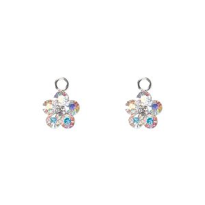 Charm, Preciosa® crystal and sterling silver, crystal AB, 8mm single-sided flower. Sold per pkg of 2.