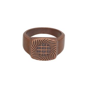 Ring, glue-on, antique copper-plated "pewter" (zinc-based alloy), smooth band with 13mm flat base, size 7.5. Sold individually.