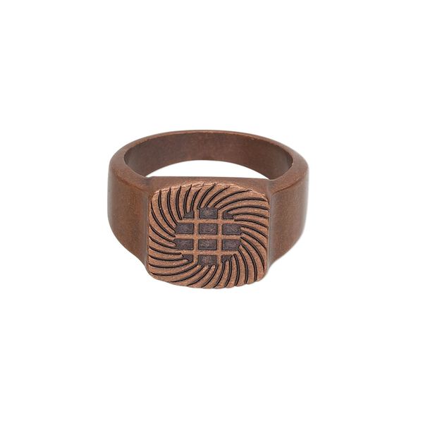 Ring, glue-on, antique copper-plated "pewter" (zinc-based alloy), smooth band with 13mm flat base, size 7.5. Sold individually. image number 0
