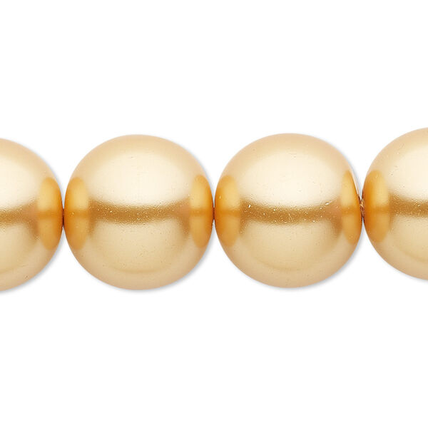 Bead, crystal pearl, gold, 16mm round. Sold per 15-1/2" to 16" strand, approximately 25 beads. image number 0