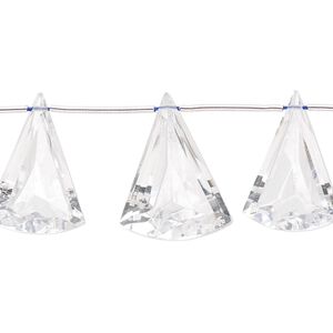 Quartz crystal 1pkg3, hand-cut top-drilled faceted fan bead natural 20x14mm / 21x16mm