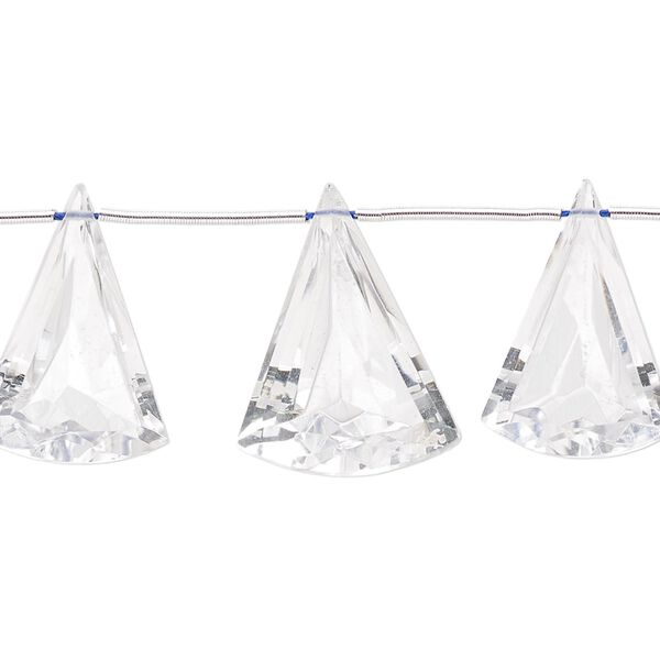 Quartz crystal 1pkg3, hand-cut top-drilled faceted fan bead natural 20x14mm / 21x16mm image number 0