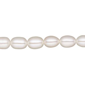 Pearl, White Lotus™, cultured freshwater (bleached), white, 6-6.5mm rice, A- grade, Mohs hardness 2-1/2 to 4. Sold per 15-1/2" to 16" strand.