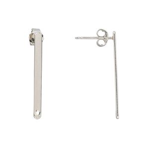 Earstud 1pkg2 sterling silver, 26x2mm bar / earnuts, 1 pair