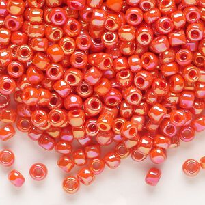 Seed bead, Dyna-Mites™, glass, opaque rainbow orange, #6 round. Sold per 1/2 kilogram pkg.