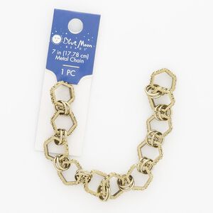 Chain, antique gold-finished steel and "pewter" (zinc-based alloy), 14mm beaded hexagon, 7 inches. Sold individually.