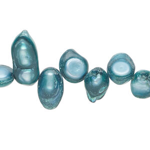 Freshwater pearl 1pkg1, top-drilled baroque, 15 inch light teal blue 7x7mm-17x10mm cultured
