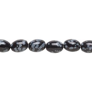 Snowflake obsidian 1pkg1, oval bead natural 15.5-16 inch 8x6mm