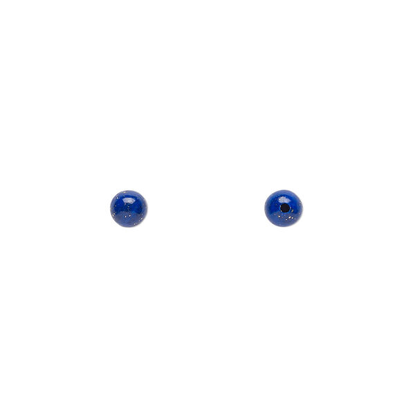 Bead, lapis lazuli (natural), 4mm half-drilled round, B grade, Mohs hardness 5 to 6. Sold per pkg of 2. image number 0