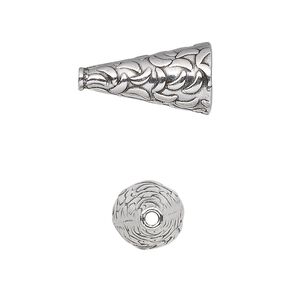 Cone, antiqued sterling silver, 19x10mm-22x10mm with crescent pattern, 8.5mm inside diameter. Sold individually.
