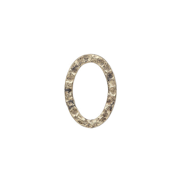 Component, antique gold-plated steel, 18x13mm double-sided hammered flat oval. Sold per pkg of 12. image number 0