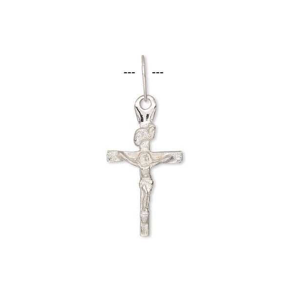 Drop, sterling silver, 16x11mm crucifix. Sold per pkg of 2. image number 0