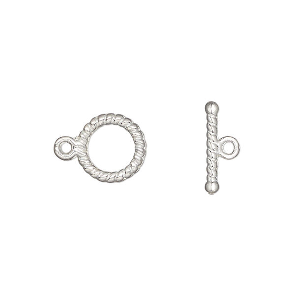 Clasp, toggle, silver-finished "pewter" (zinc-based alloy), 10mm twisted round. Sold per pkg of 20. image number 0